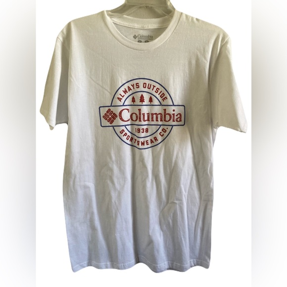Columbia Other - Men’s Columbia White Short-Sleeve Logo Tee with Red and Navy Graphic